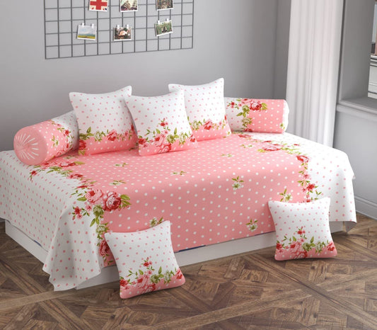 CHHILAKIYA Glace Cotton 5D Diwan Set with 5 Cushion Covers and 2 Boosters (Multi-2)