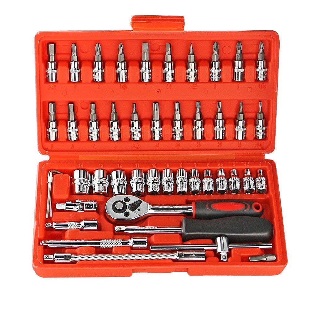 Flareza 46 In 1 Screwdriver And Socket Set And Wrench | Multipurpose Chrome Vanadium Steel Spanner Hex Socket Combination Tool Kit For Easy Repair with Protective Case