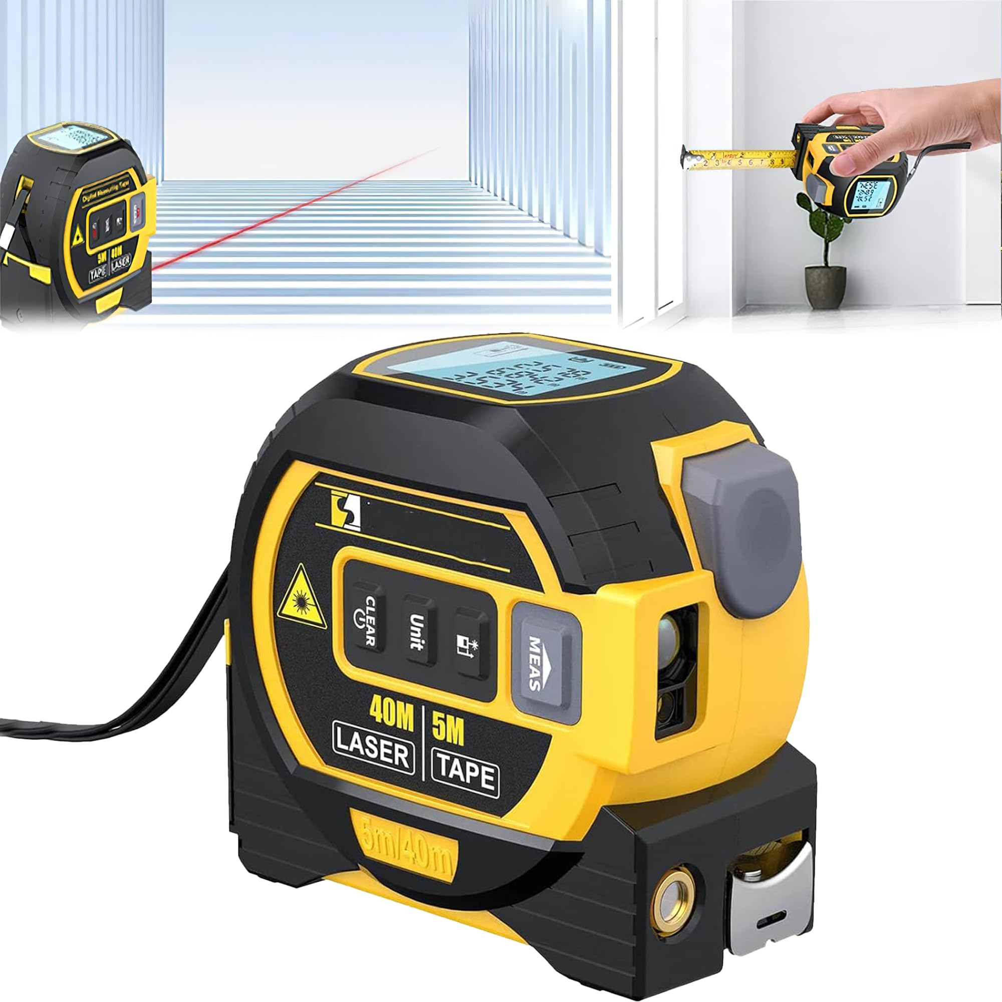 WISKA 3-in-1 Digital Tape Measure Auto Electronic Measuring Tool with Infrared Measurement, 40 Meter Distance Meter Device, Digital Measuring Tape Laser, Level Line for Electric Tools