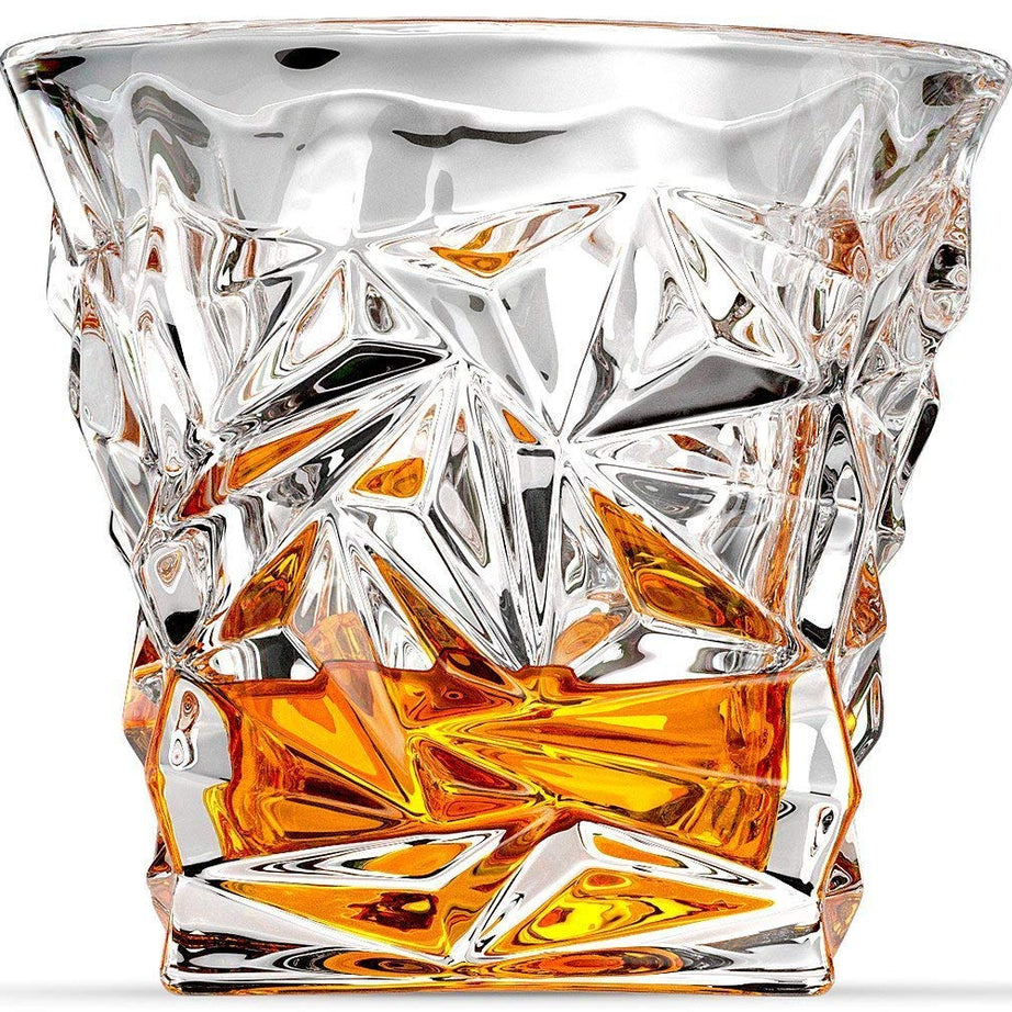 PrimeWorld Diamond Crystal Cut Whiskey Glasses Set of 6 pcs- 300 ml Bar Glass for Drinking Bourbon, Whisky, Scotch, Cocktails, Cognac- Old Fashioned Cocktail Tumblers