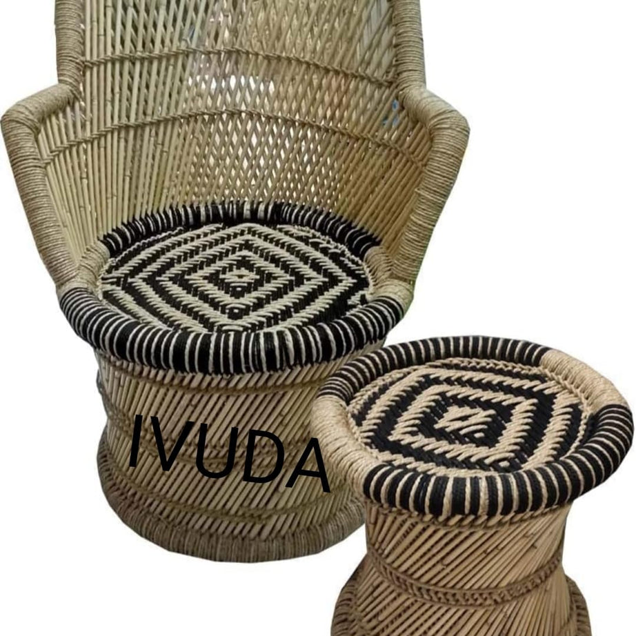 IVUDA ! Natural Bamboo Mudda Weaving Black Beige Chair Set ! Chair with Wave Design Mudda