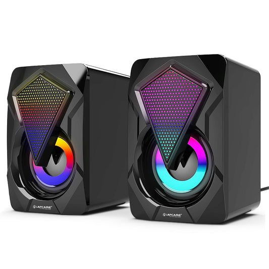 LAPCARE USB2.0 Gaming Speaker 10 watts 2.0 Multimedia Speaker with 7 Cool RGB Lights, USB Powered, AUX Input, Volume Control Pod for PC, Laptops, Desktop