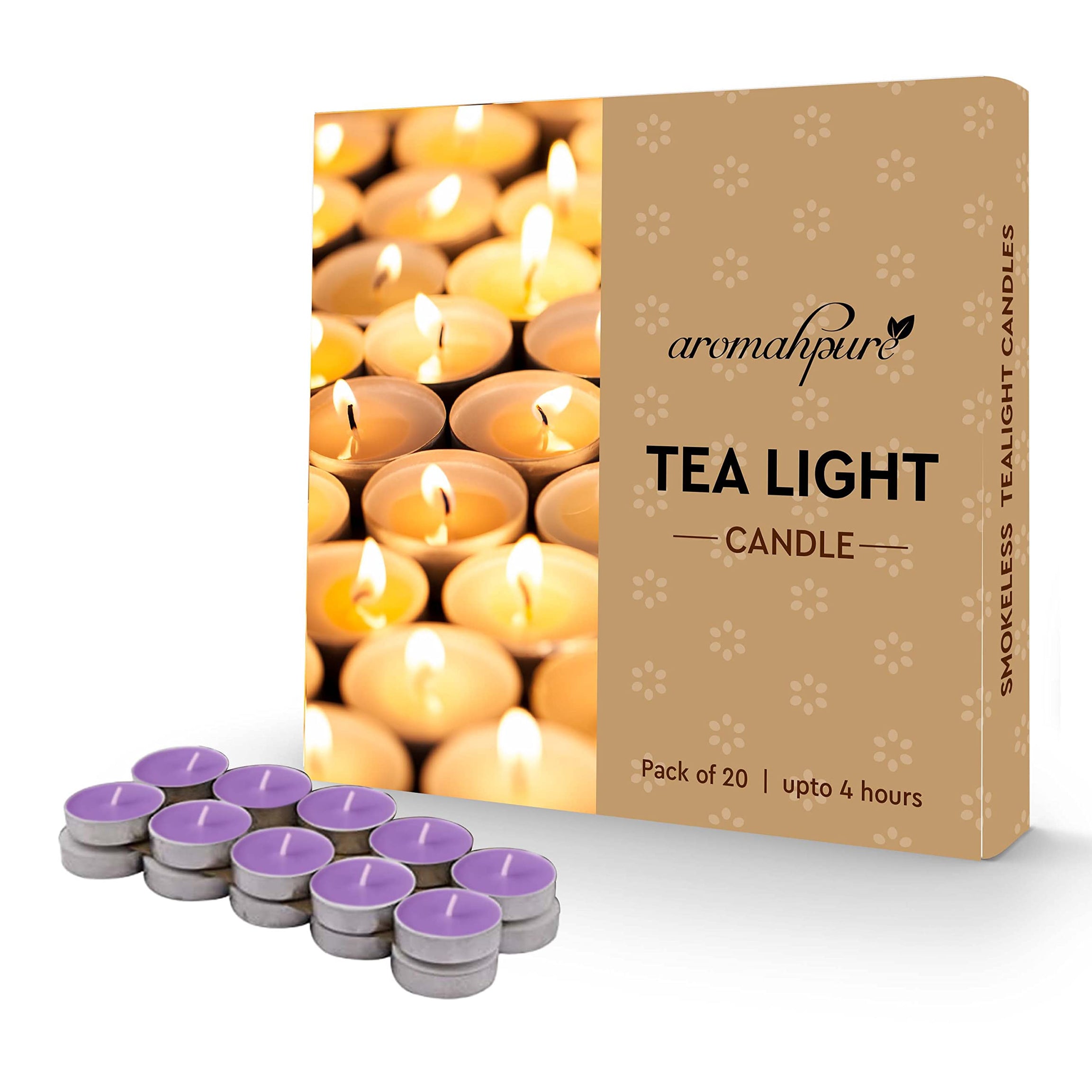 Aromahpure Scented Decorative Tealight Candles | Soy Wax Tealight Candle | 10 gm, 20 Pcs | Joyful Lavender Smokeless Candles | 4 Hours Burning Time Guaranteed | for Home Decoration & Celebration