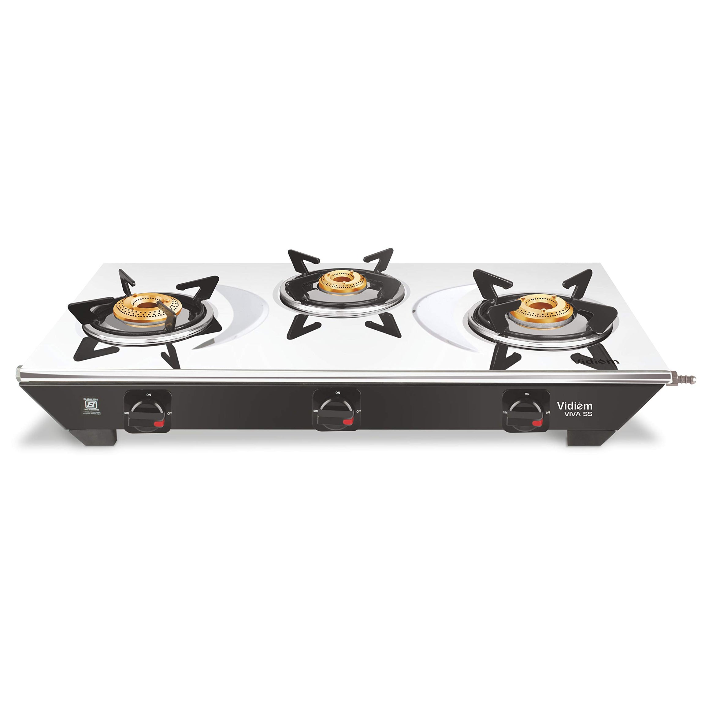 Vidiem Gas Stove S3 179 A Viva (Silver & Black) | 3 Burner Stainless Steel | ISI Certified | Manual Ignition | 5 Years Warranty