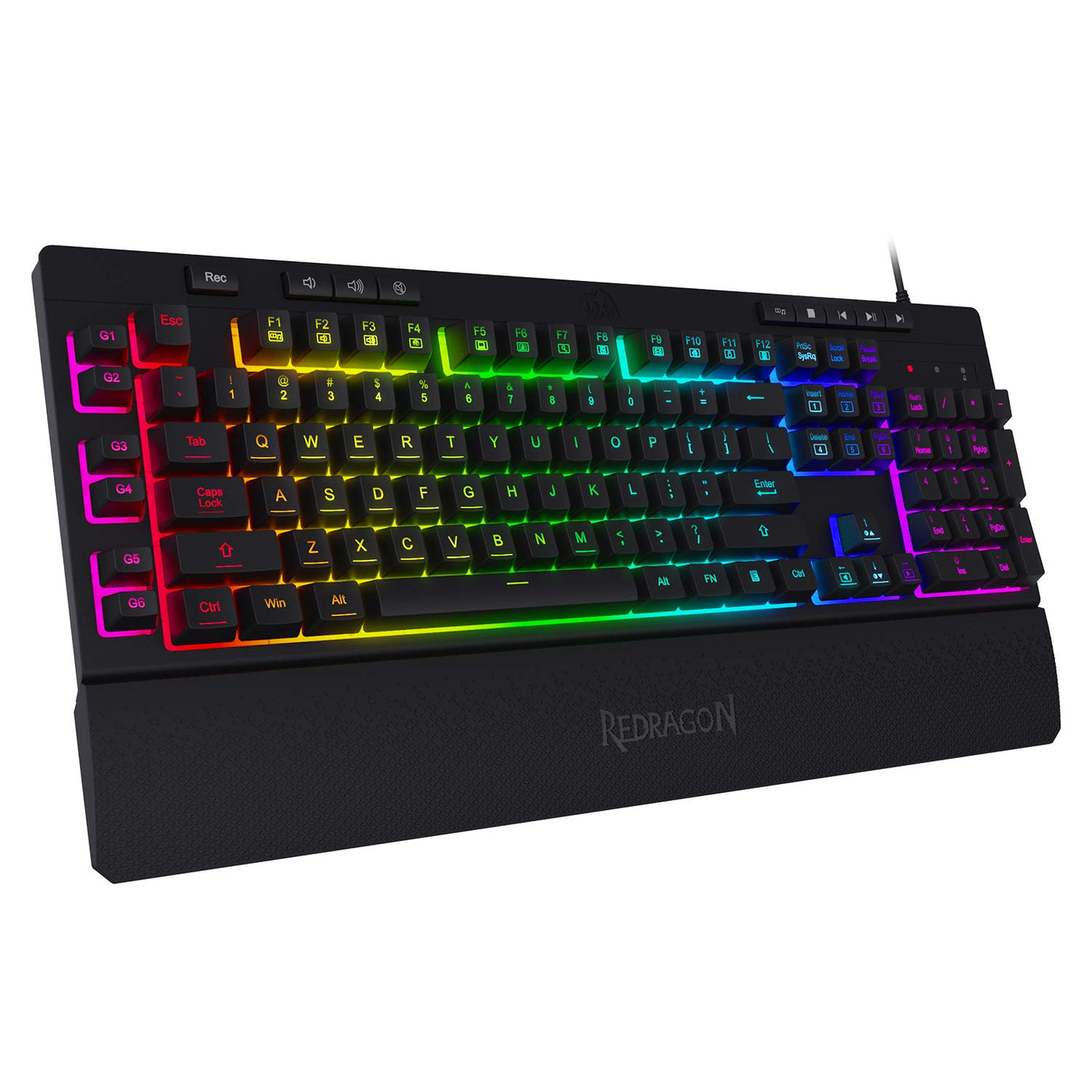 Redragon Shiva K512 RGB Backlit Membrane Wired Gaming Keyboard with Multimedia Keys, 6 Extra On-Board Macro Keys, Dedicated Media Control, Detachable Wrist Rest- Black