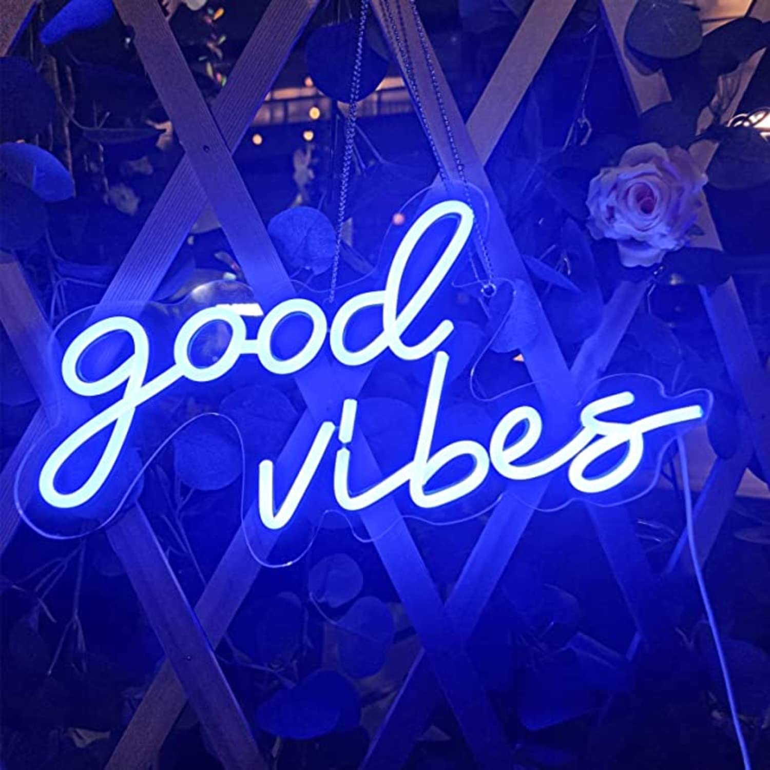 Good Vibes Neon lights for wall Neon Light for Bedroom Wall Decor Home Decoration (Ice Blue Color,15"x8")