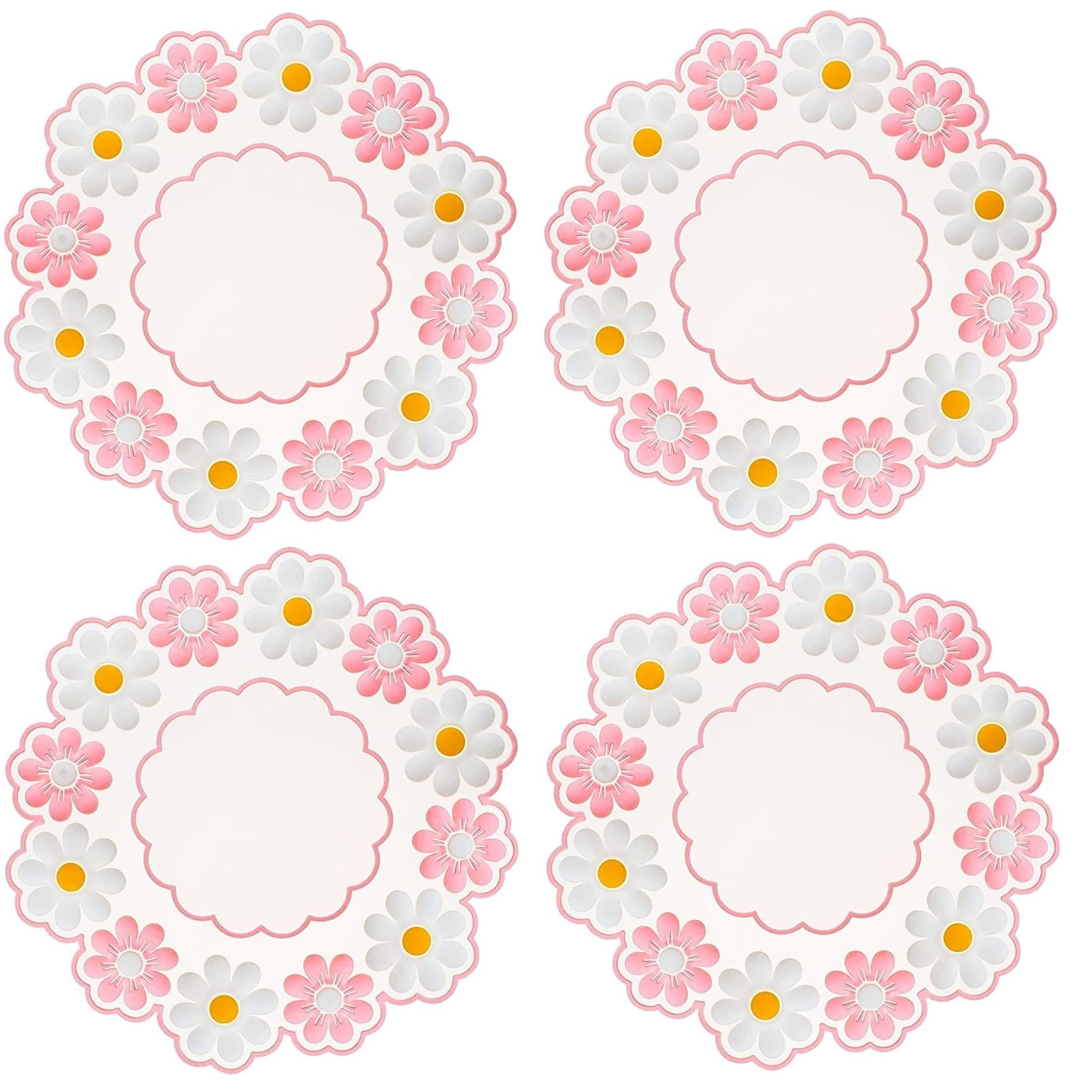 WOODTULA Silicone Daisy Coasters for Drinks - 3D Flowers Coaster - Trivet Mat for Hot Pot - Kitchen Decore Mats (Set of 4, Pink, Big Size)