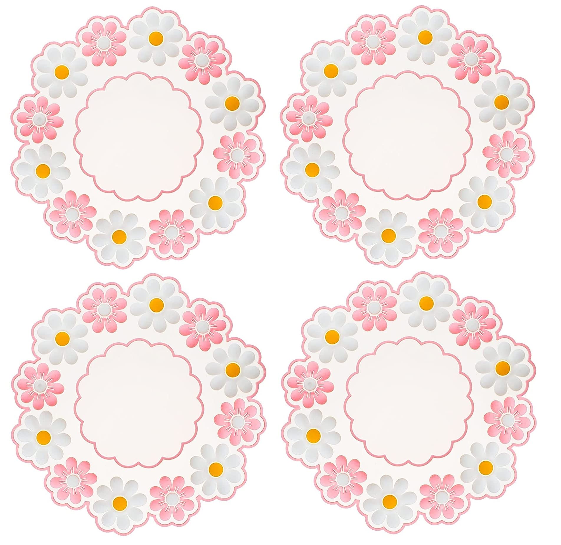 WOODTULA Silicone Daisy Coasters for Drinks - 3D Flowers Coaster - Trivet Mat for Hot Pot - Kitchen Decore Mats (Set of 4, Pink, Big Size)