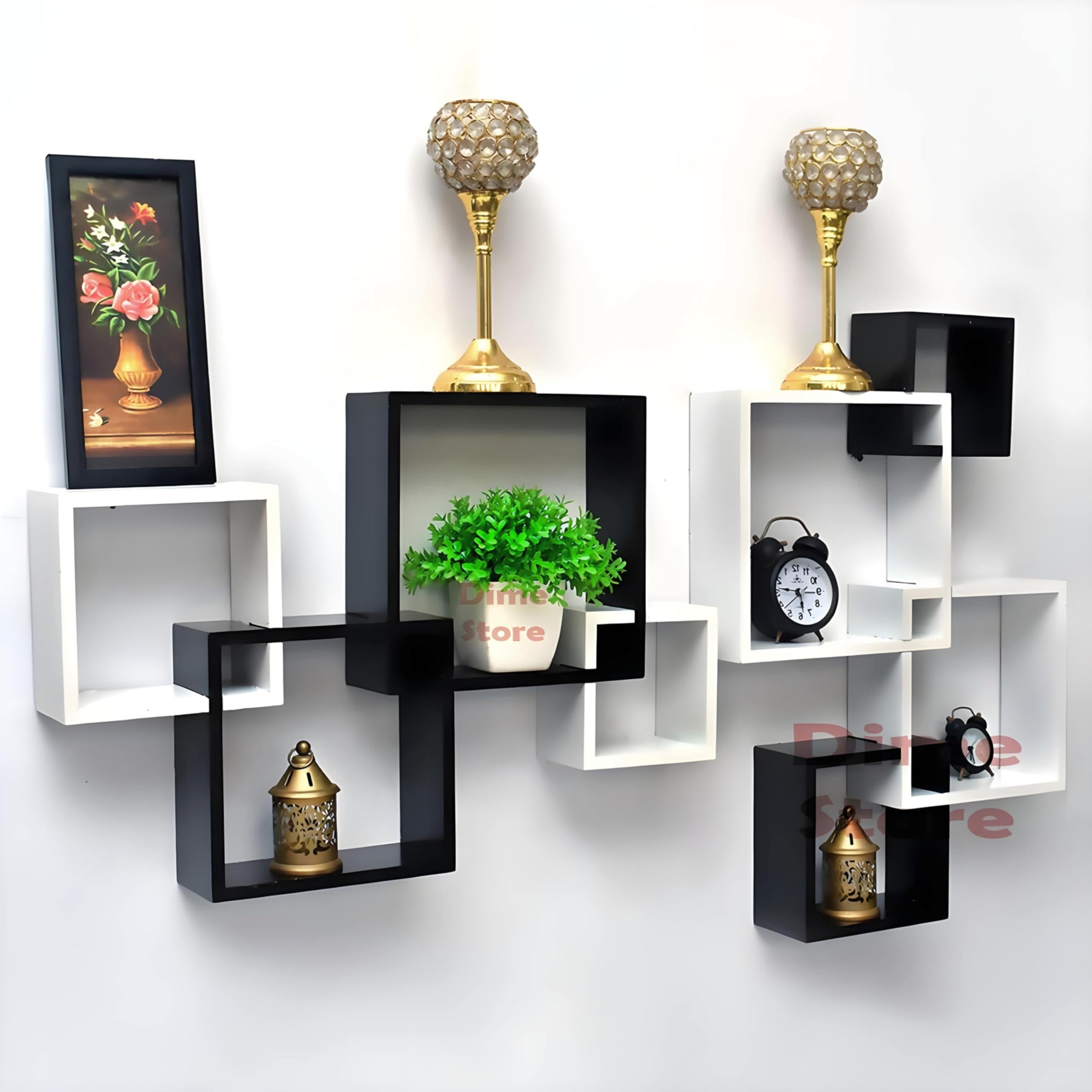 Dime Store Wooden Intersecting Wall Shelves Set of 8 (Standard, Black and White)