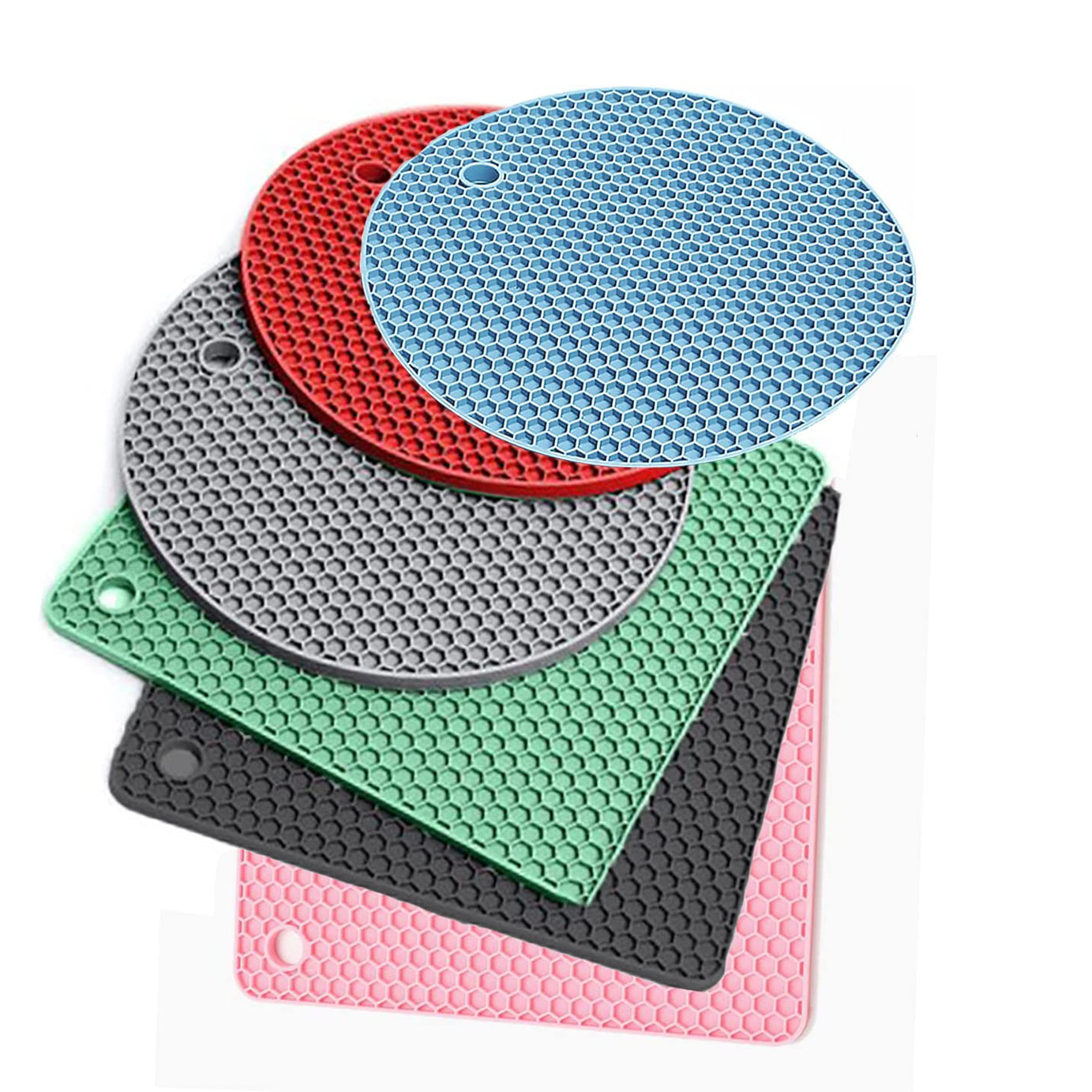 FS COOL Silicone Trivet Pot Mat, Silicone Pot Holders for Hot Pan and Pot Pads. Heat Resistant Mats for Tables Placemats,Countertops, Spoon Rest and Large Coasters (Square+Round -Pack of 6, Random)