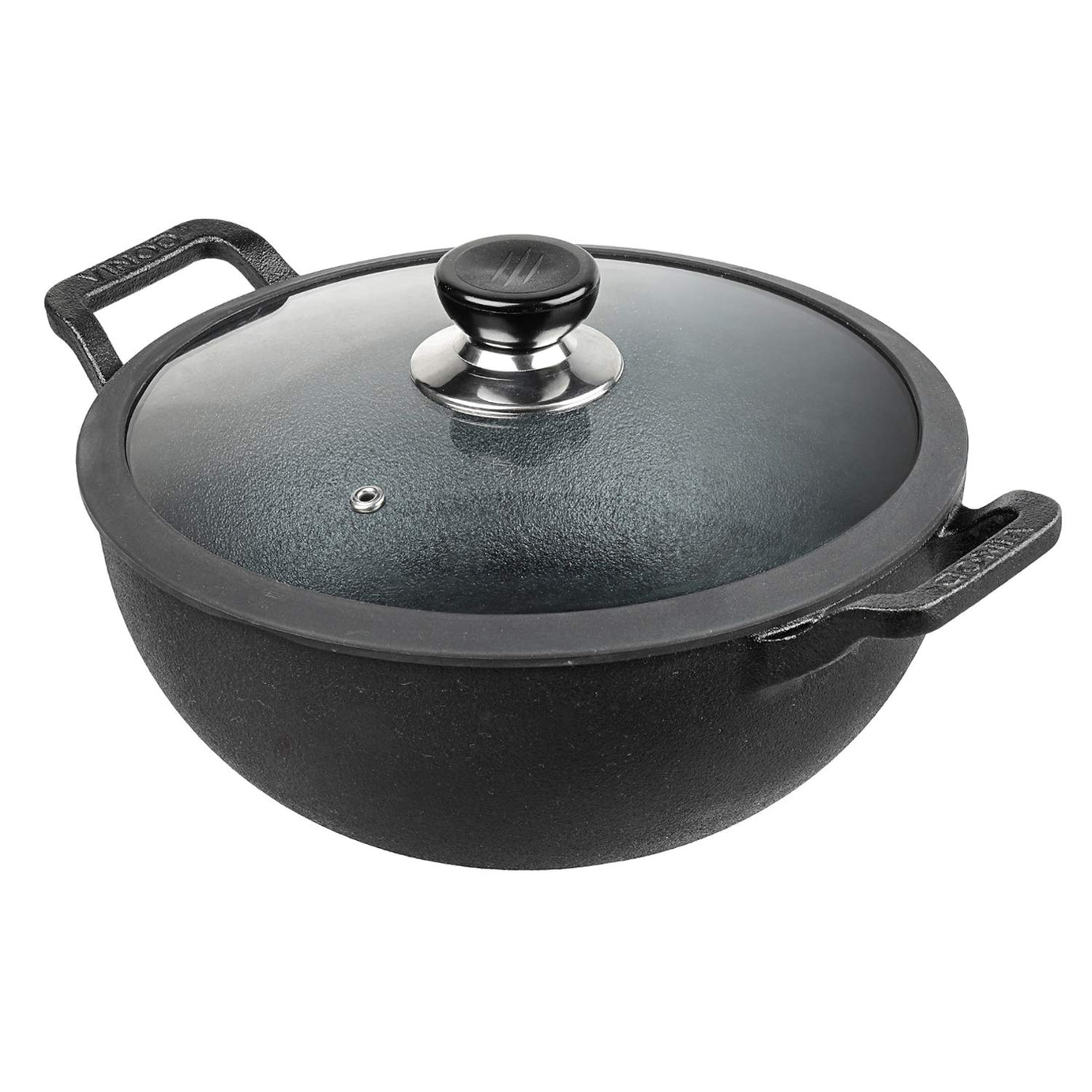 Vinod Legacy Pre Seasoned Cast Iron Kadai with Glass Lid - 2.4 litre, 22 cm | Naturally Non Stick Kadhai for Cooking | 100% Pure | Toxin Free | Safety Sleeve | Rust Proof