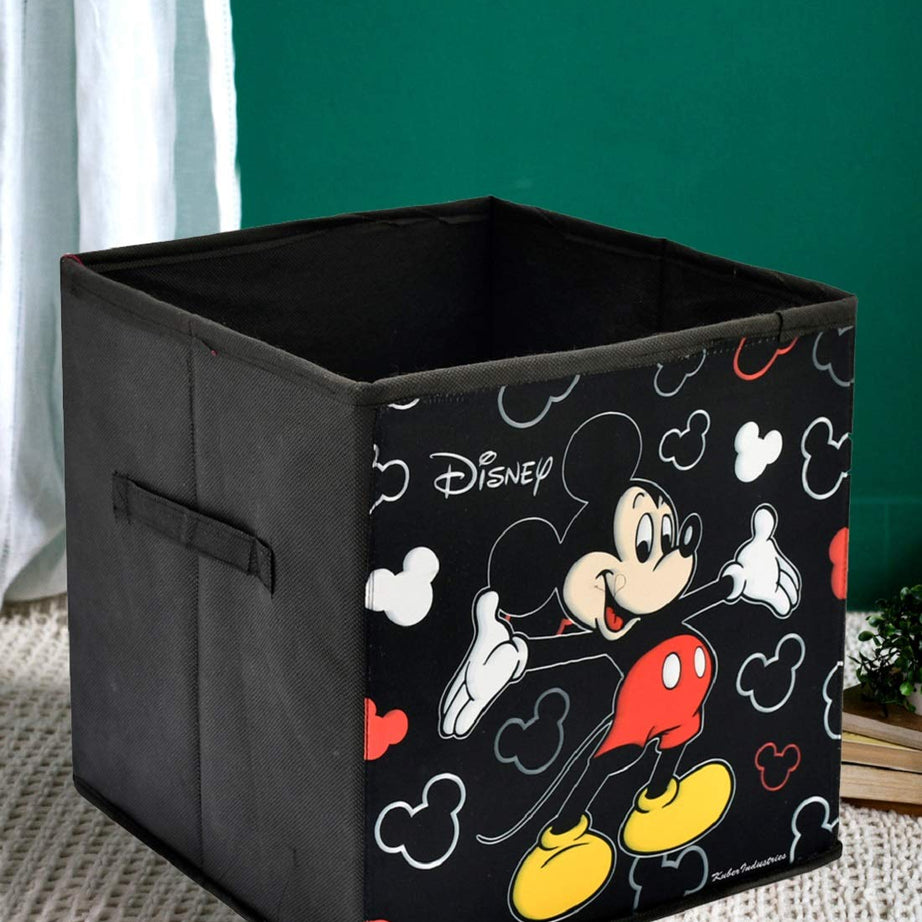 Kuber Industries Foldable Boxes For Storage - Multipurpose Storage Organizer For Clothes | Wardrobe | Closet | Home | Toys | Books - Disney Mickey Print - Undergarment Organizer Basket (Black)