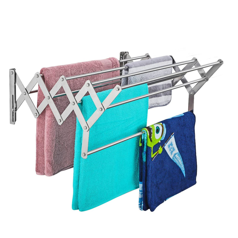 homWell Heavy Duty Stainless Steel 9 Rod X 2 Feet Foldable Wall Mounted Cloth Drying Stand for Balcony/Cloth Dryer Racks/Towel Stand/Clothes Stand for Drying