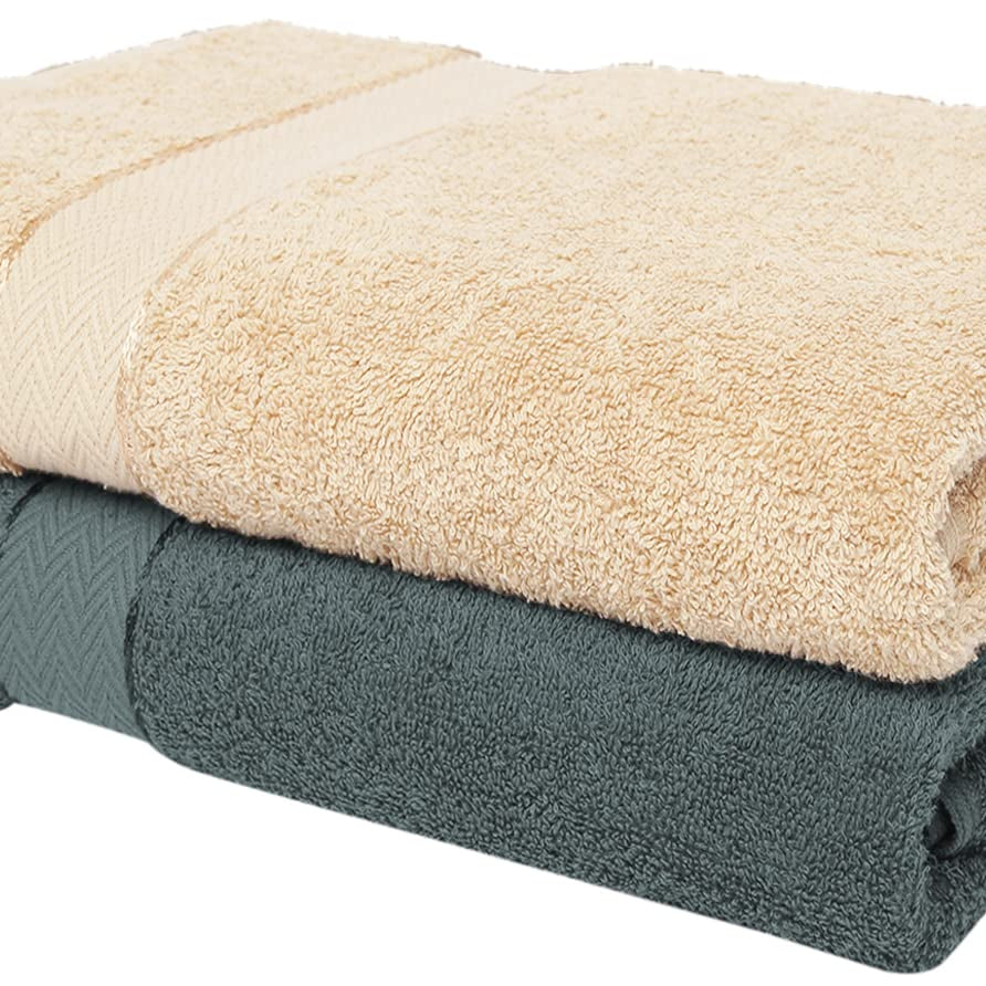 Cloth Fusion 100% Cotton 500 GSM Bath Towels | Extra Soft & Absorbent Large Size Towels for Bathing | Set of 2 (Grey & Beige)