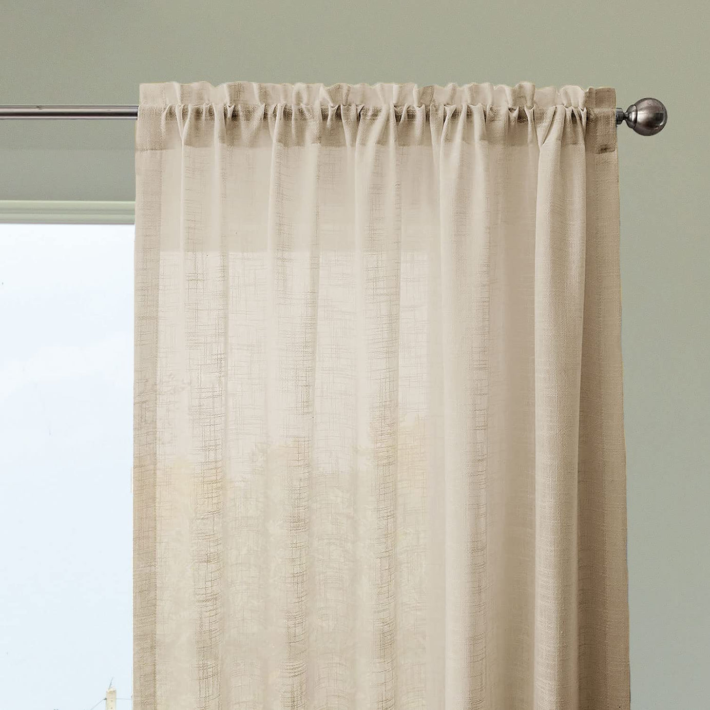 Homemonde Sheer Curtains 7 Feet Long Door Panels Set Of 2 With Rod Pocket Living Room, Office Decoration, 84 Inches - Beige - Solid