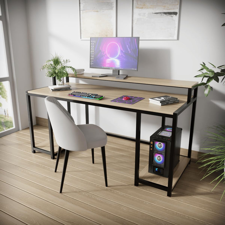 Riyan Luxiwood Nexus Computer Table in Engineering Wood for Home & Office, Simple Style Desk, Scratch Resistance Surface, Easy to Assemble. (Large, Beige)