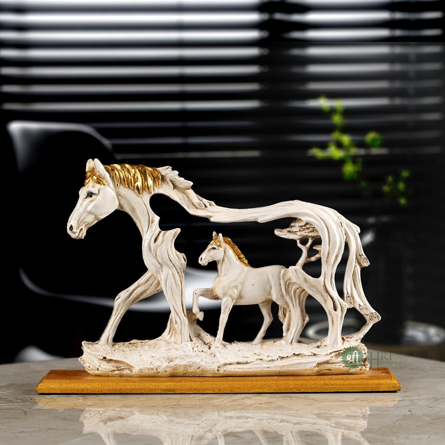 INDICAST Resin 8" Action Handmade Vintage Horse Statue With Baby Horse Antique Finish Animal Figurines Gifts For Home Decoration,Living Room(Product Looks Like Antique&Dusty Finish),White