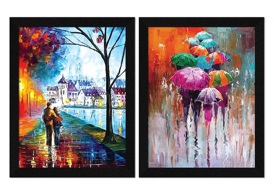 ArtX Paper Abstract Romantic Framed Wall Art Painting For Bedroom, Wall Painting For Living Room, Multicolor, Abstract, 10 X 13 inches each, 20 X 13 inches combined, Set of 2