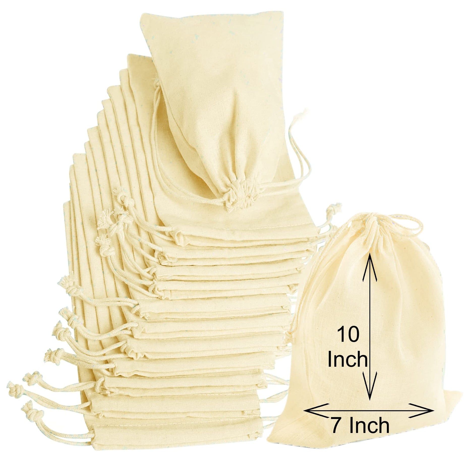 OREAYU 12 Pcs Cotton Drawstring Potli Cloth Bags For Kitchen, Reusable Bags For Grocery, Non Plastic Packing, Masala Potli, Spice Bag, Fridge Bag .Size 10 X 7 Inches, Off White