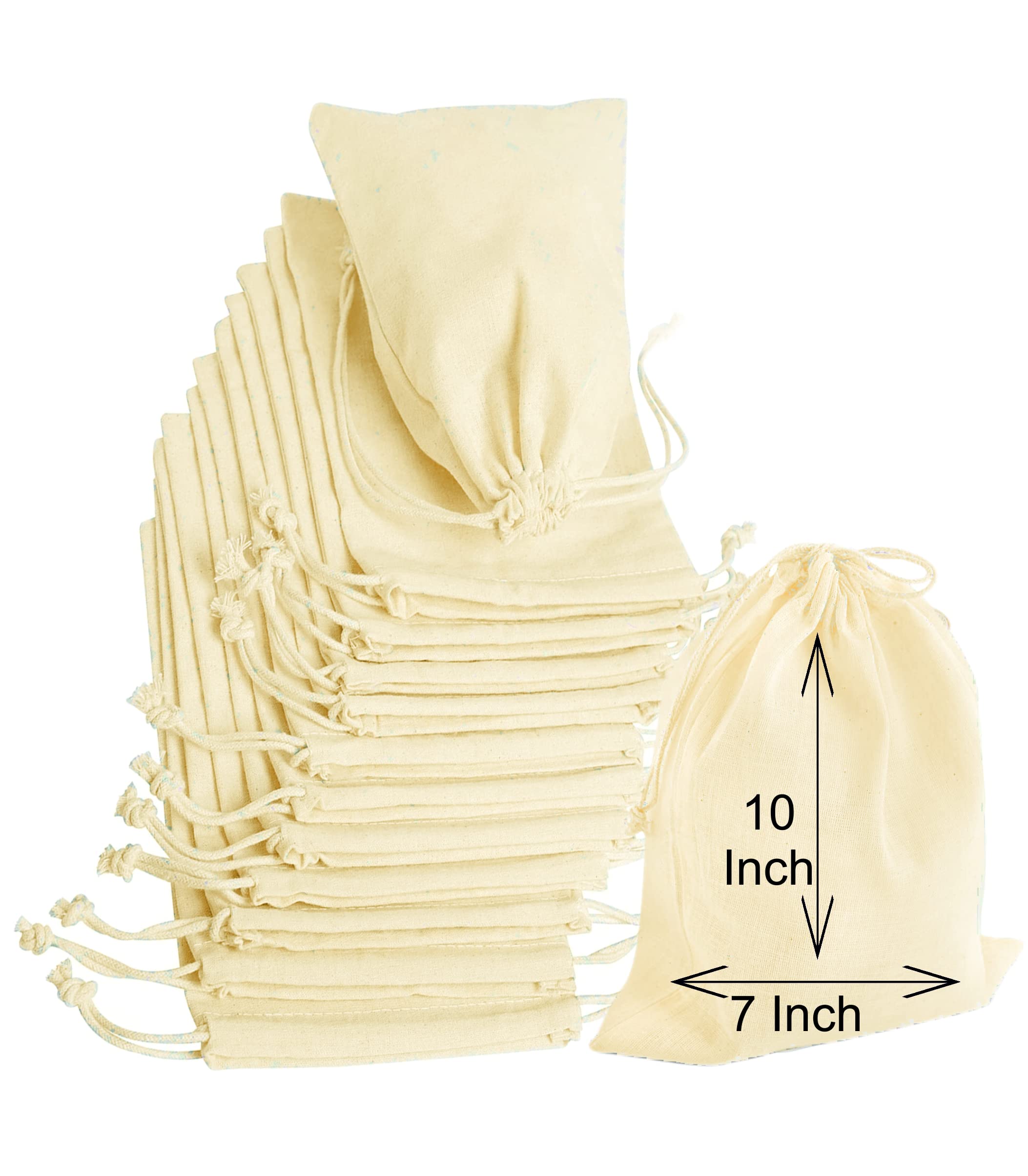 OREAYU 12 Pcs Cotton Drawstring Potli Cloth Bags For Kitchen, Reusable Bags For Grocery, Non Plastic Packing, Masala Potli, Spice Bag, Fridge Bag .Size 10 X 7 Inches, Off White