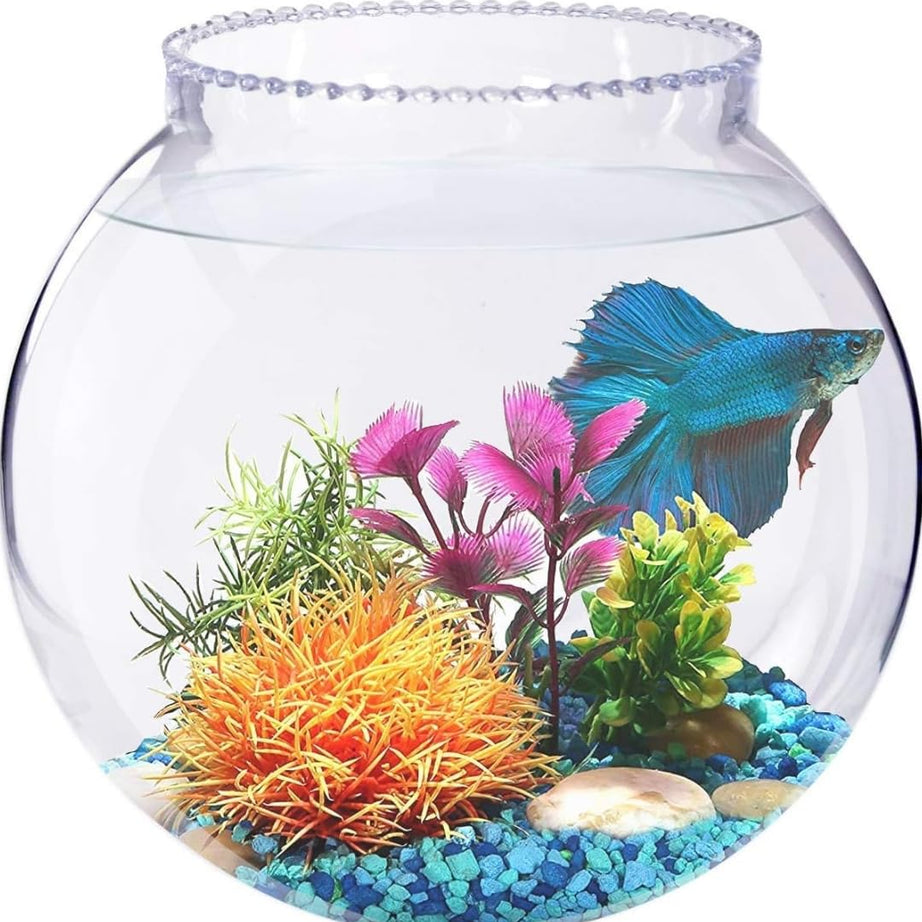 PXI-Crystal Clear Zig Zag Neck Bowl Aquarium, Round Collar Vase, Fish Pot for Home & Centre Table Decoration - Set of 1 Piece (Size:- 8 Inches)