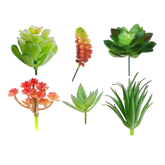 TIED RIBBONS Pack of 6 Artificial Succulent Plants Flowers for Home Decor Pot Vase Table Office Garden Indoor Outdoor Floral Arrangement DIY Decorations Items (Multi, Plastic)