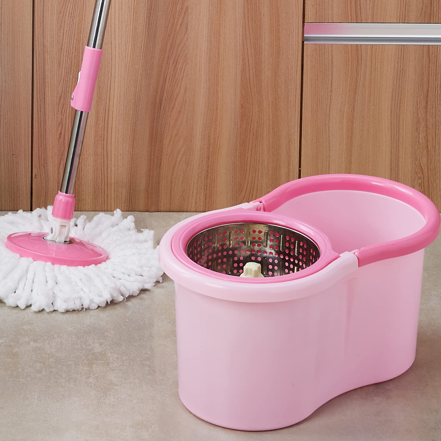 Presto! Spin Mop with Steel Wringer Plastic Bucket Set, Pink