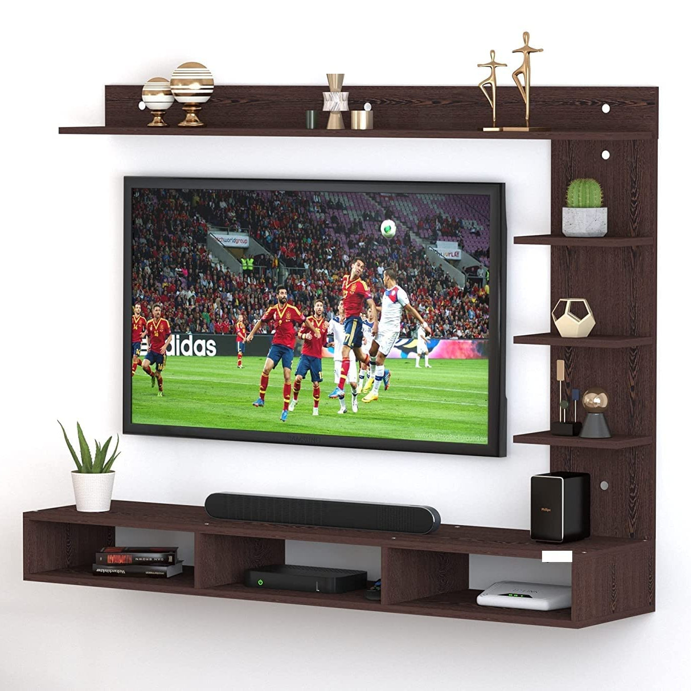 PHIRKCRAFT Engineered Wood TV Unit for Living Room | Wall Mounted TV Unit with Shelves Storage Set Top Box Wall Stand for Bedroom & Home | Ideal for Tv Upto 30 to 43" | Wenge