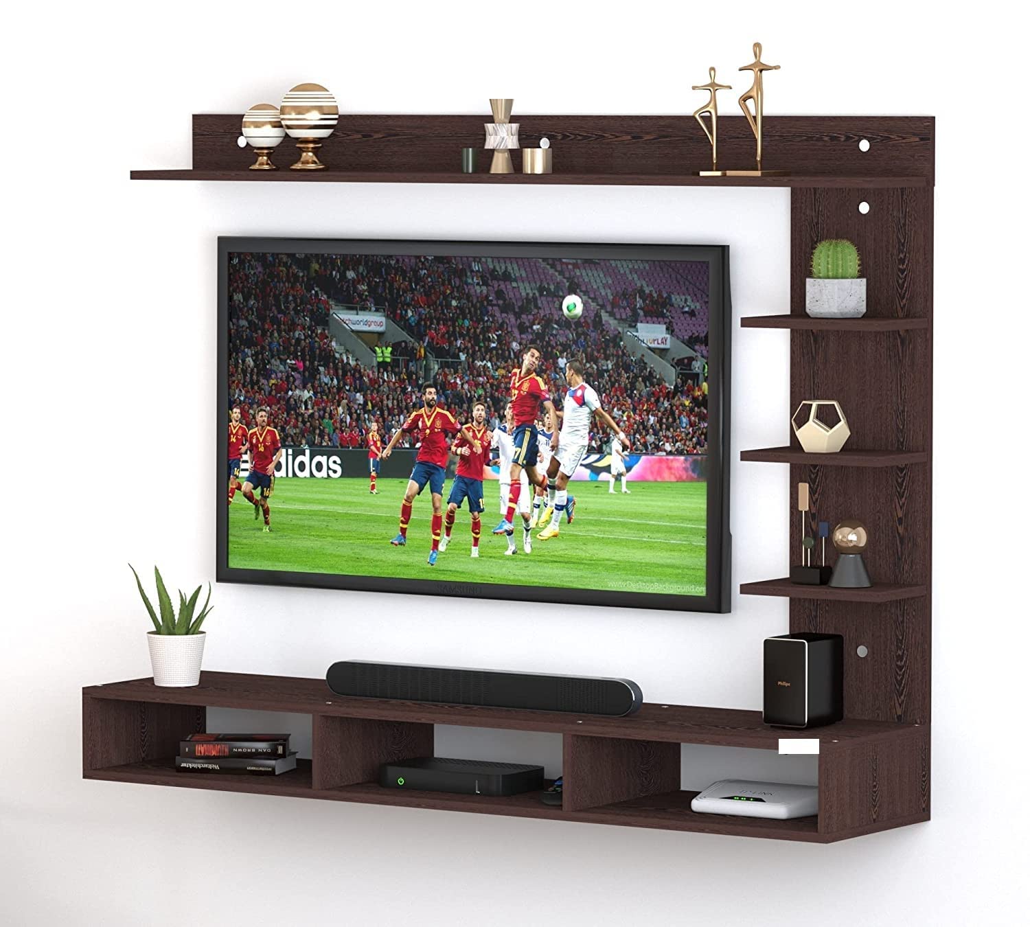 PHIRKCRAFT Engineered Wood TV Unit for Living Room | Wall Mounted TV Unit with Shelves Storage Set Top Box Wall Stand for Bedroom & Home | Ideal for Tv Upto 30 to 43" | Wenge