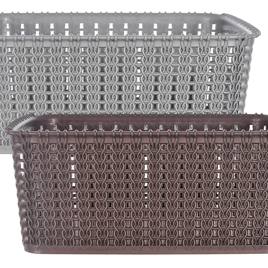 Kuber Industries Multipurposes Large M 20 Plastic Basket|Organizer for Kitchen, Countertops|Cabinets, Bathrooms Without Lid- Pack of 2 (Grey & Brown)