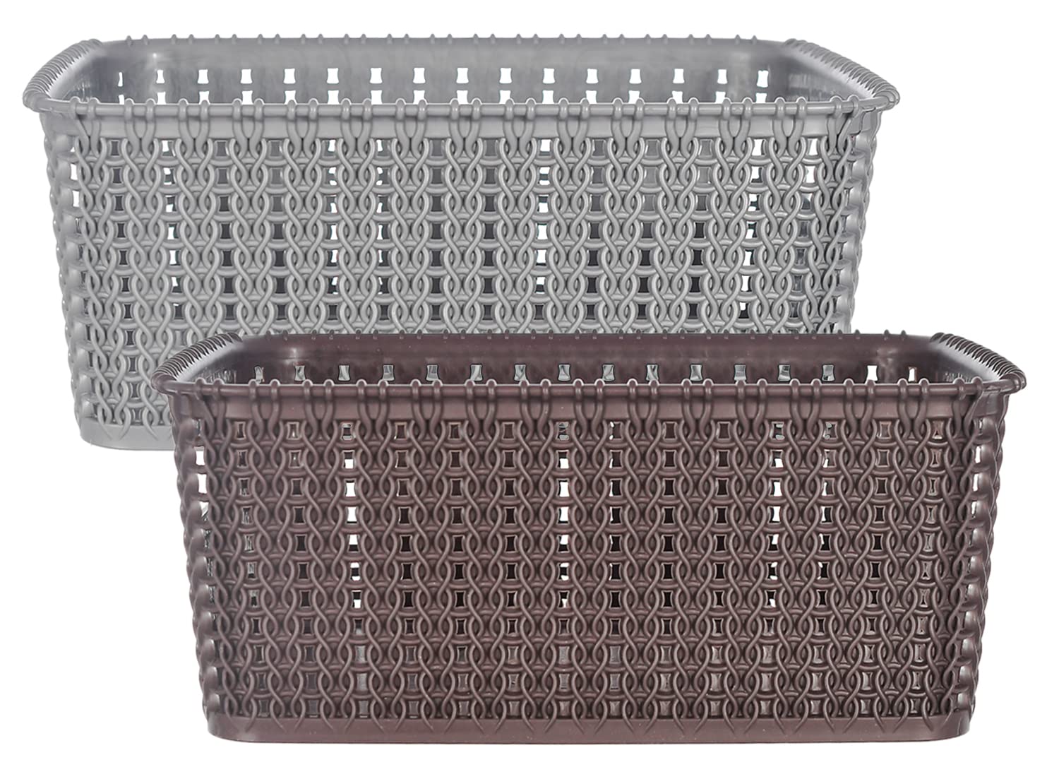 Kuber Industries Multipurposes Large M 20 Plastic Basket|Organizer for Kitchen, Countertops|Cabinets, Bathrooms Without Lid- Pack of 2 (Grey & Brown)