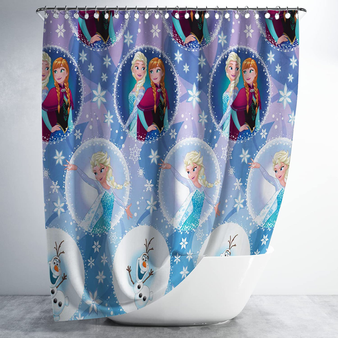 Sassoon Printed Frozen Waterproof Polyester Bathroom Curtains for Kids Bath with 12 Hooks, Colorful Shower Curtain