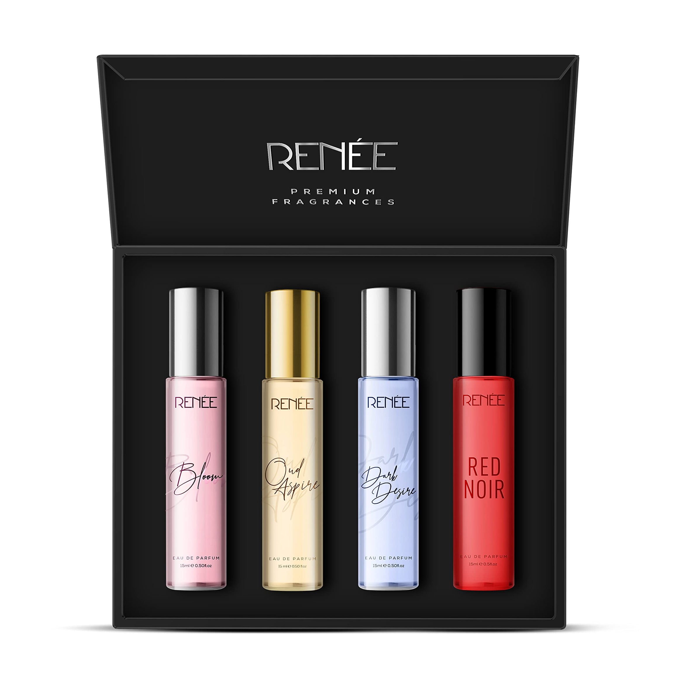 RENEE Women's Premium Perfume Gift Set Combo Pack of 4 Eau De Parfum - 15ml Travel-size Bottles, Long Lasting Scents of Floral, Fruity & Spicy Notes