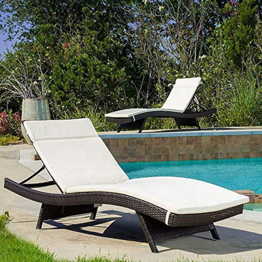 ROXXFLY -Swimming Pool Leisure Lounge Sun Lounger Sofa Garden Wicker Rattan Waterproof Lounger Daybed (Brown & White)