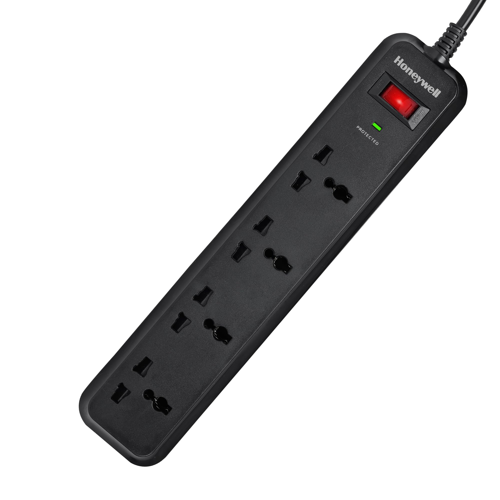 Honeywell Surge Protector, 4 Universal Sockets,15000Amp, 2 Meter Cord, Device Secure Warranty, Automatic Overload Protection, Spike Guard/Extension Board, Master Switch, 3Years Manufacturer Warranty