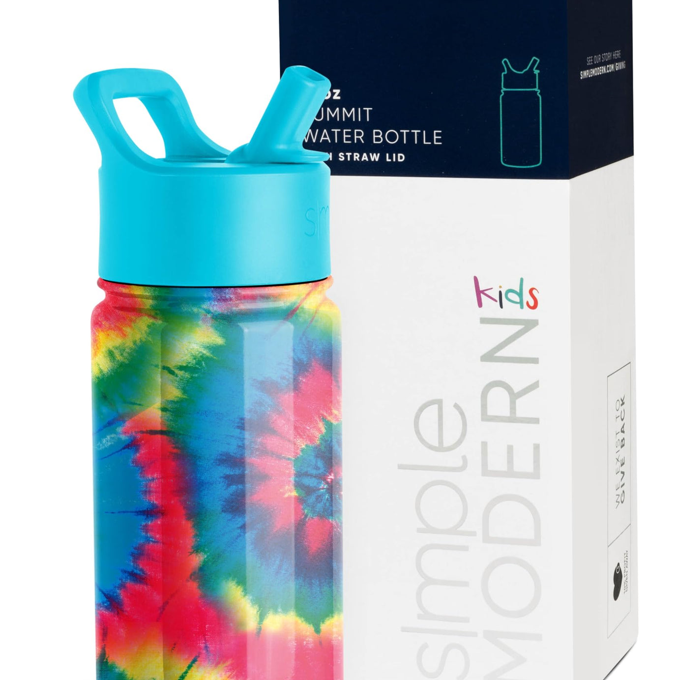 Simple Modern Kids Water Bottle with Straw Lid | Insulated Stainless Steel Reusable Tumbler for Toddlers, Girls, Boys | Summit Collection | 14oz, Tie-Dye