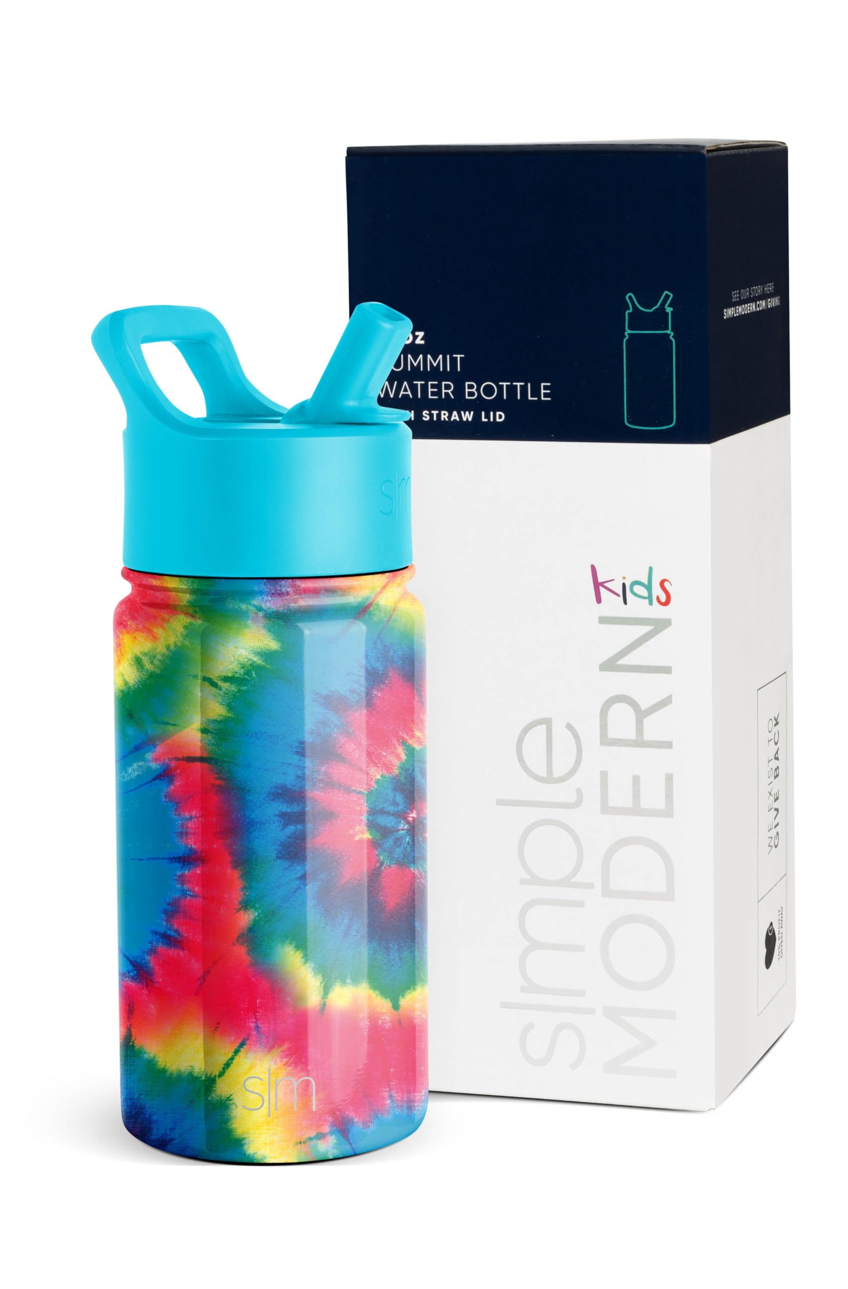 Simple Modern Kids Water Bottle with Straw Lid | Insulated Stainless Steel Reusable Tumbler for Toddlers, Girls, Boys | Summit Collection | 14oz, Tie-Dye