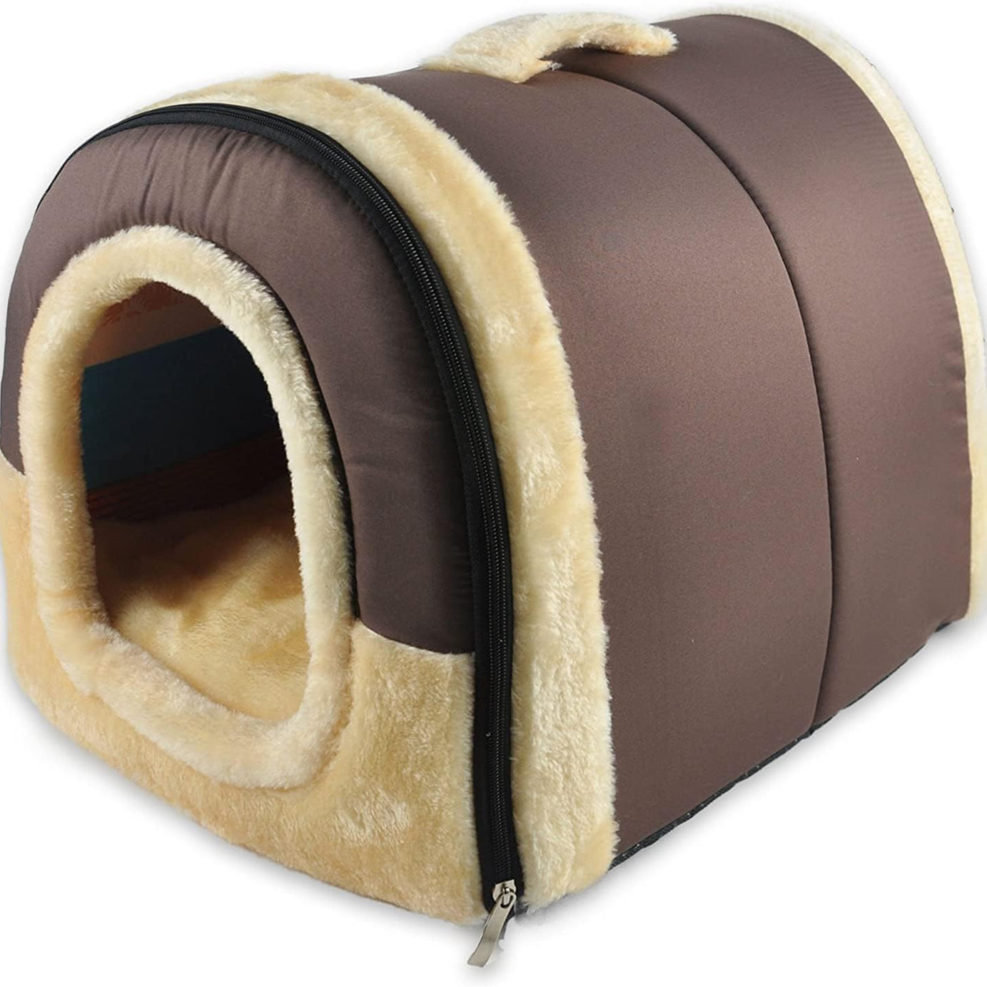 AMICA Igloo Dog House, Portable Cat Igloo Bed with Removable Cushion, 2 in 1 Washable Cozy Dog Igloo Bed Cat Cave, Foldable Non-Slip Warm for Pets Puppy Kitten Rabbit (Medium)