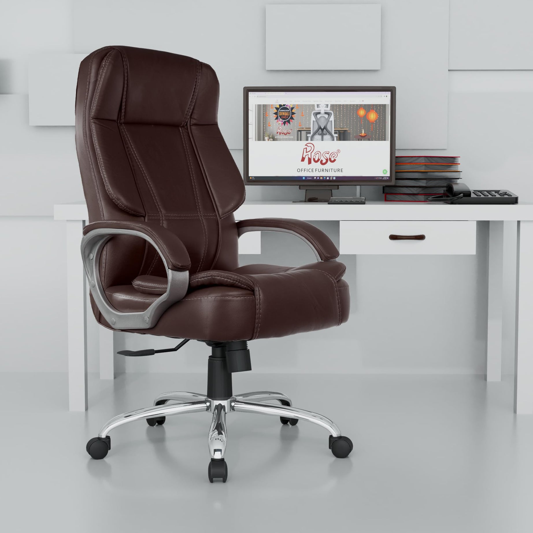 Rose Designer Chairs Modern Ergonomic Office Chair (Leather , Brown)