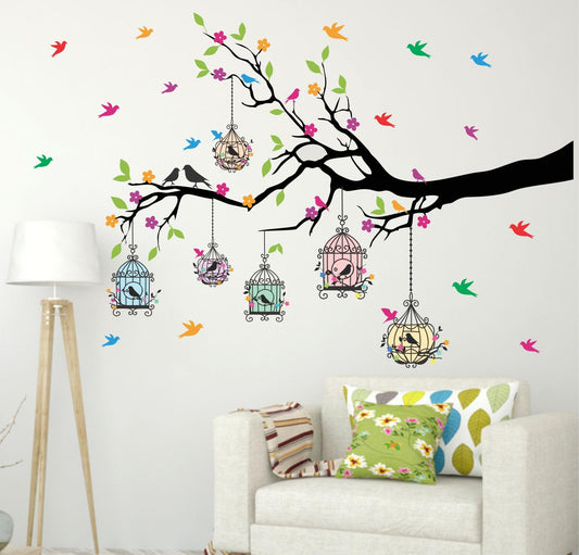 Sticker Yard PVC Vinyl Tree and Flowers Wall Sticker Size 127X84CM