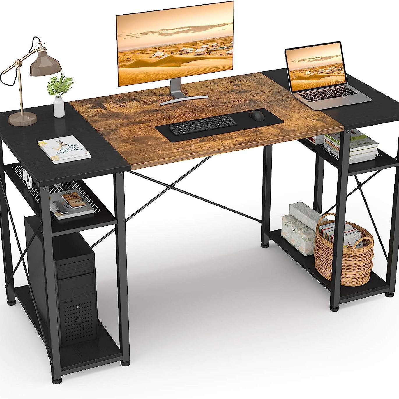 TEKAVO - Computer Table for Home Office Laptop Study Writing Desk with Storage, Office Computer Desk Computer Workstation for Desktop PC Study Desk Black and Brown (Small_120) | DIY