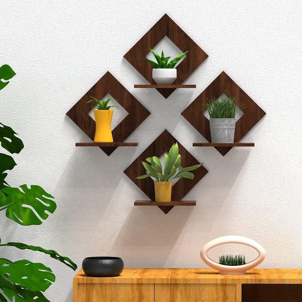 BeatBox Craft Wooden Oval Shaped Wall Hanging Planter StandPlant Shelf Outdoor Plant Stands for Multiple Plants Corner Plant Stand Planter Stand Plant Rack Plant Table Indoor ( Plant Stnd Dmnd)