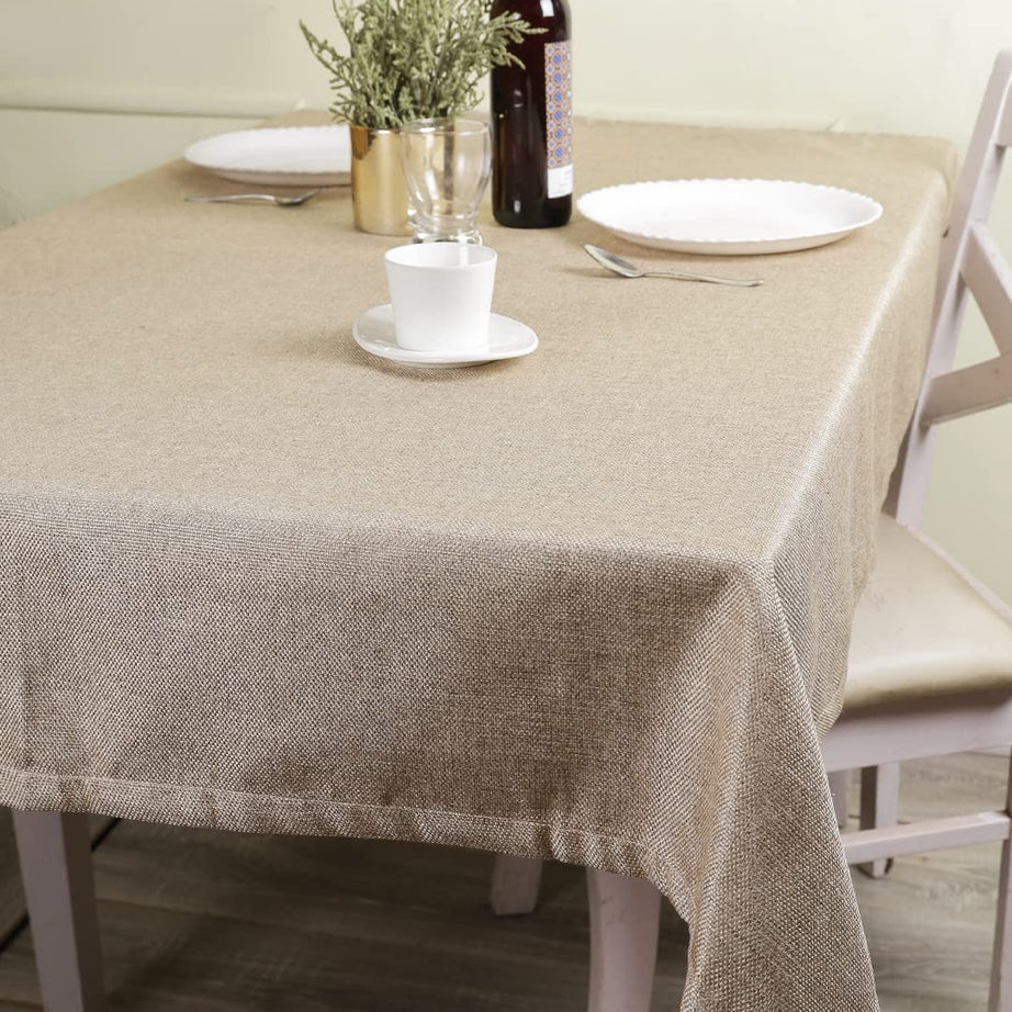 THE CONVERSION Premium Jute Linen Natural Feel Heat Resistant Solid Beige Color 6 Seater Table Cover, 1 Pcs Table Cover 50" x 90"