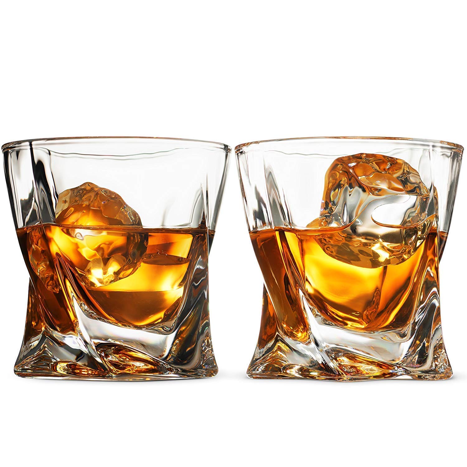 Mynalife Crystal European Twist Whisky Glass Set of 2 Stylish Old Fashion Rocks Tumblers Lead-Free Glassware for Scotch Bourbon Cognac Brandy Cocktail Old Fashioned Cocktail Tumblers (300 Ml)