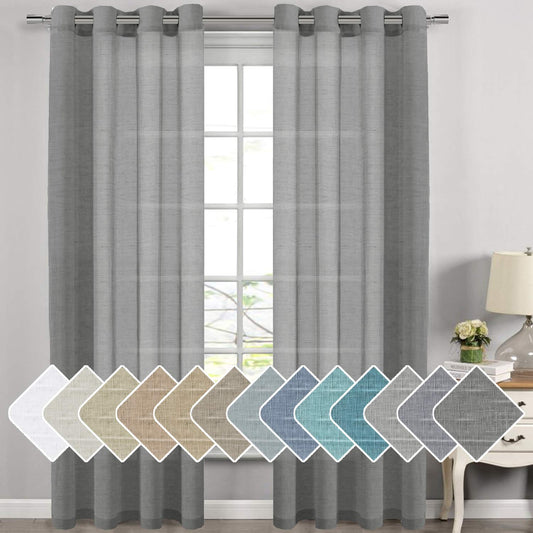 STYLOCASA Cotton Linen Lightweight Semi Sheer Curtains for Long Door Balcony Living Room Home Decoration, 9 feet Long, Charcoal Grey, Set of 2