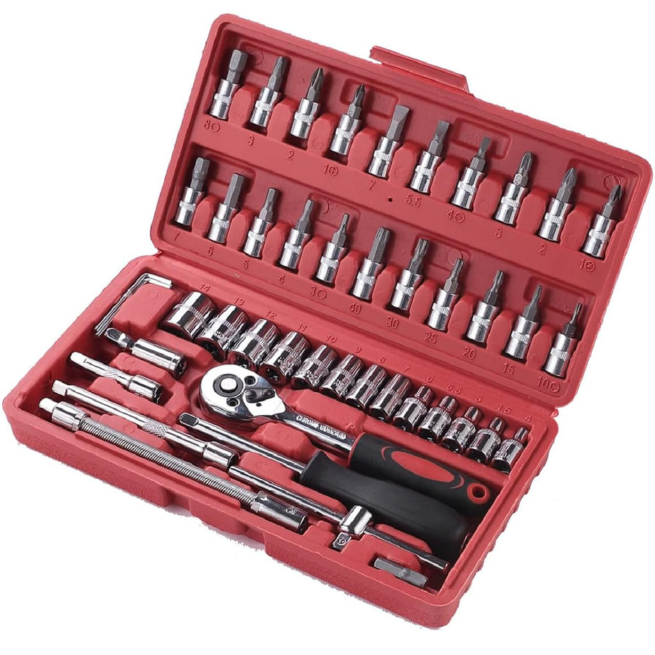 Cheston 46-in-1 Socket Set Multi Purpose Tool Kit w/Wrench & Precision Sockets - Durable & Convenient in Carrying Tool Case