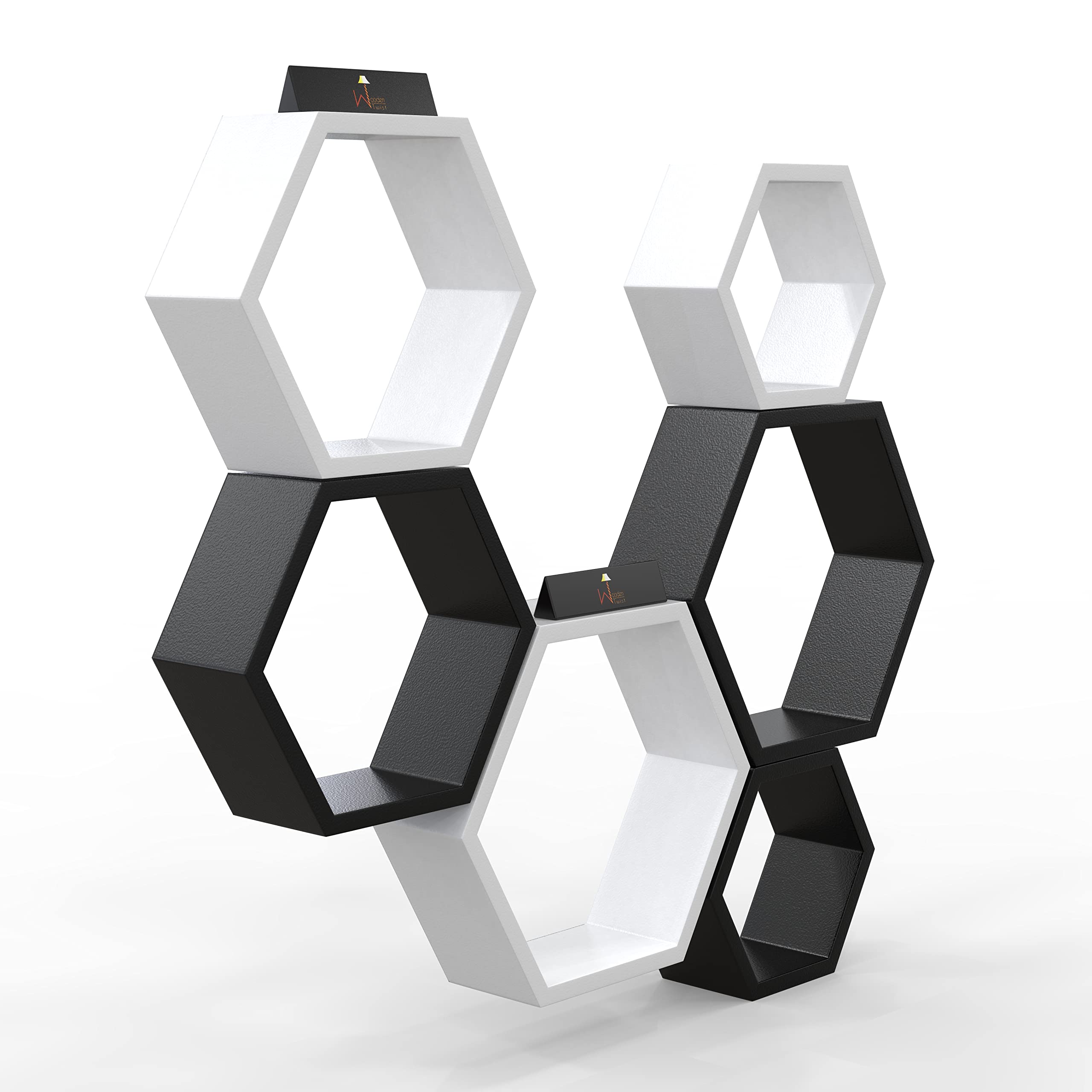 Onlineshoppee Fancy 6 Pieces Hexagonal MDF Wall Shelf [Big, Multicolour]