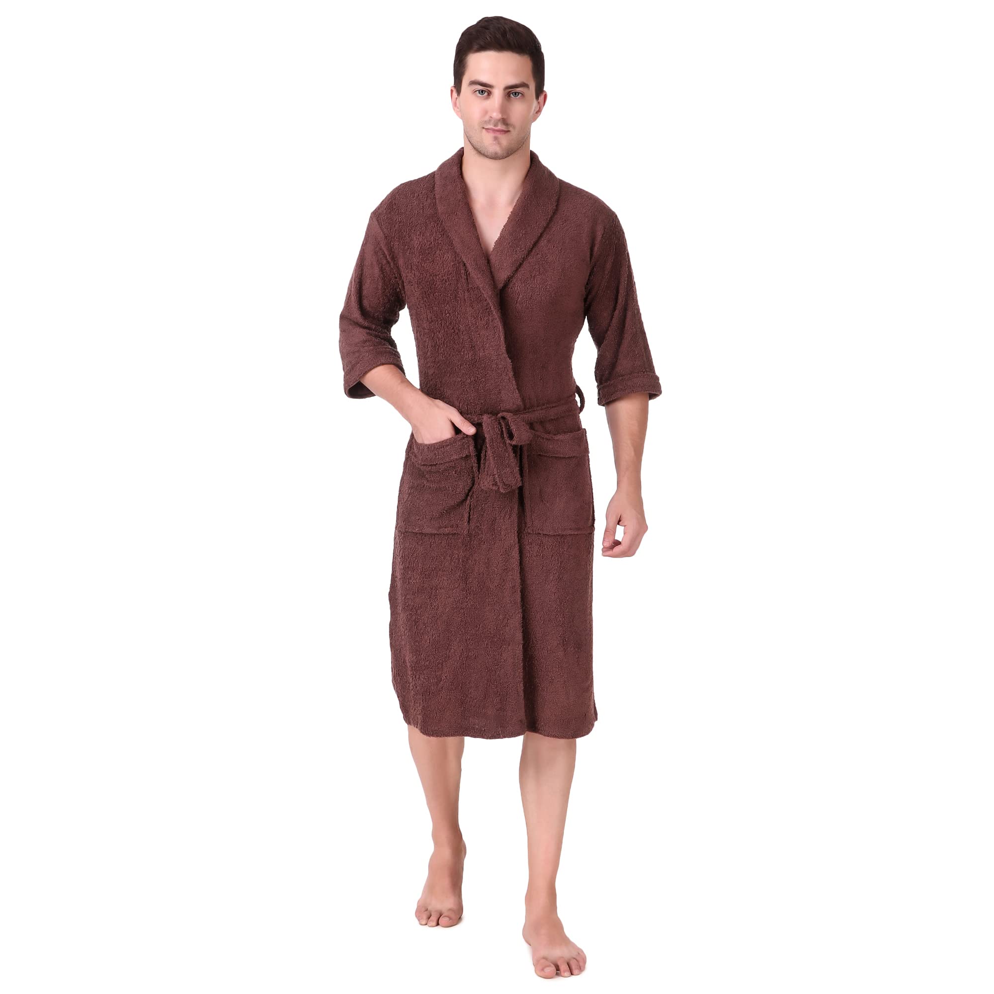 Comfortlooms Men's Bath Robe | Full Sleeve Cotton Comfortable and Durable Bathrobe - Suitable for Birthday/Anniversary/Diwali/Couple/wedding Gift | Coffee