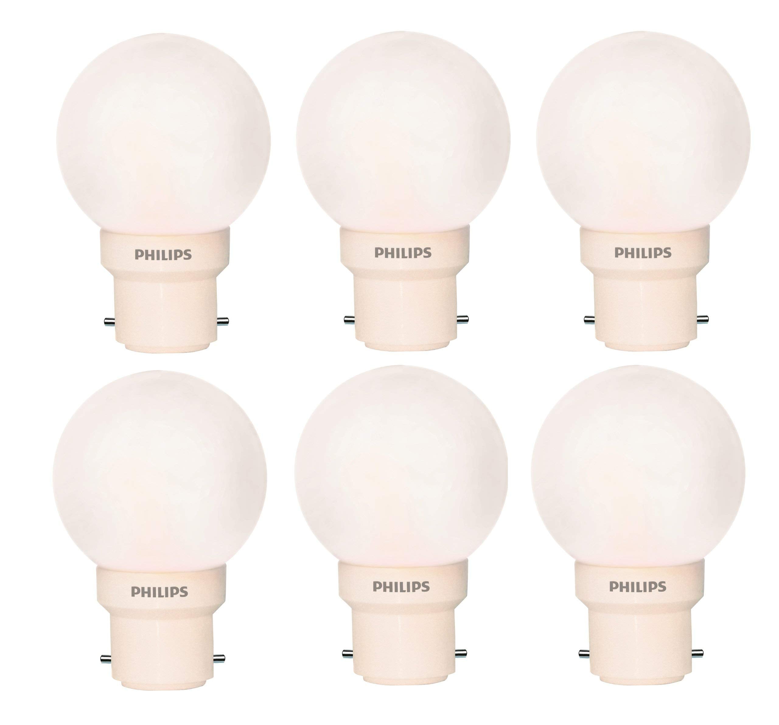 PHILIPS 0.5W B22 LED Cool White Bulb, Pack of 6 (Deco Mini)