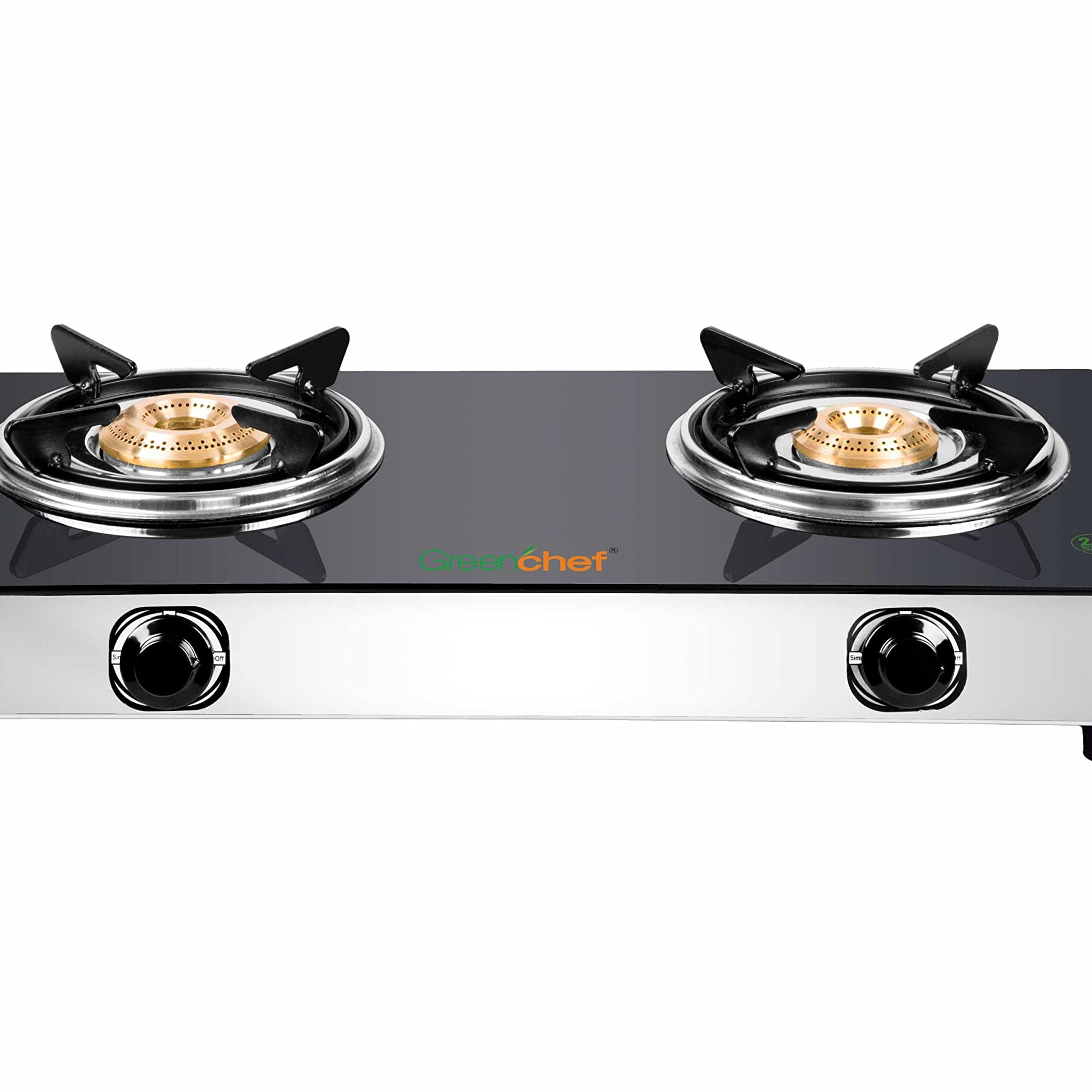 GREENCHEF Popular Glass cook top 2 Burner Gas stove,Stainless Steel Body (Manual Ignition)